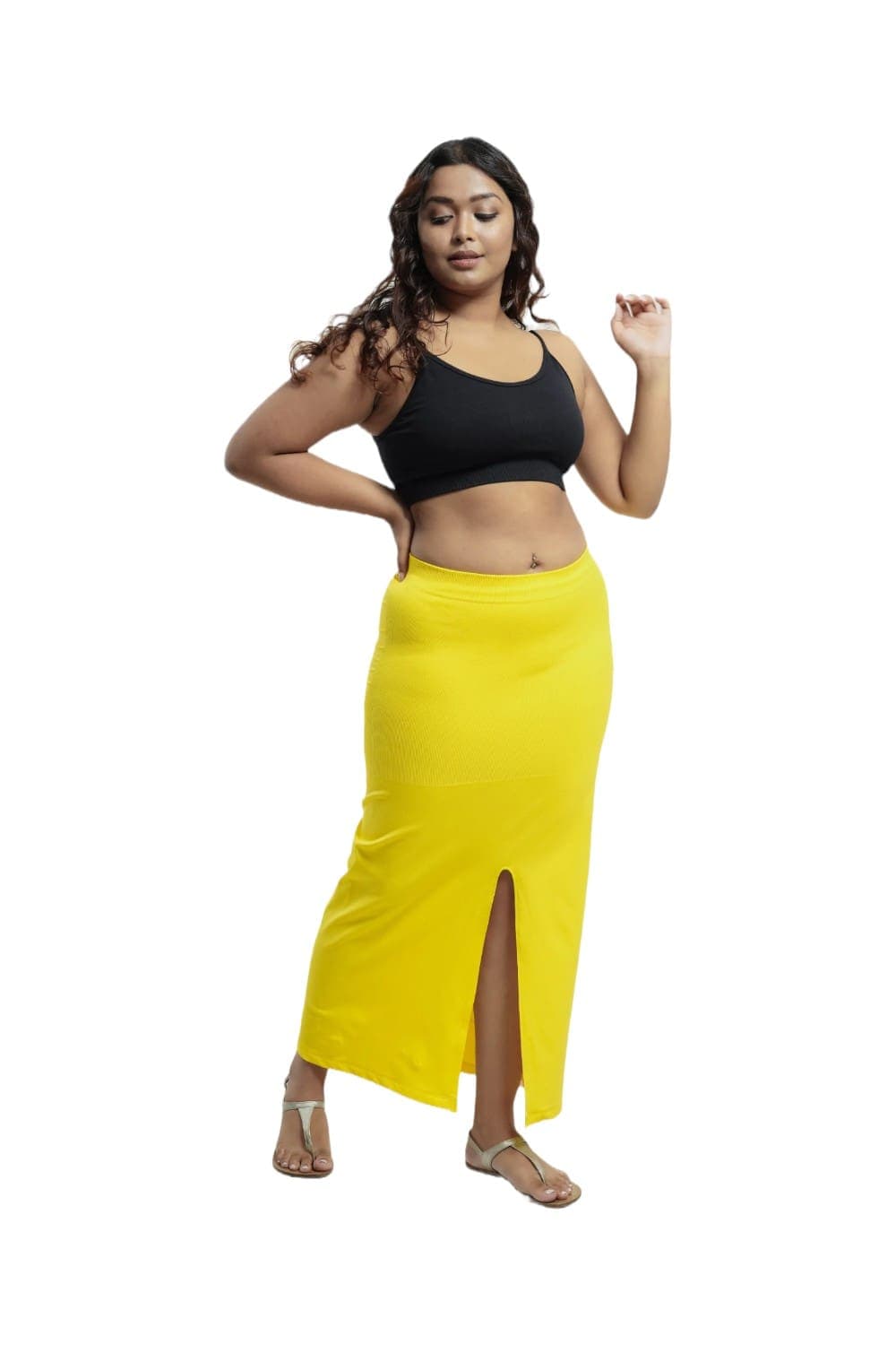 Curves High Compression Mermaid Saree Blazing Yellow Shapewear