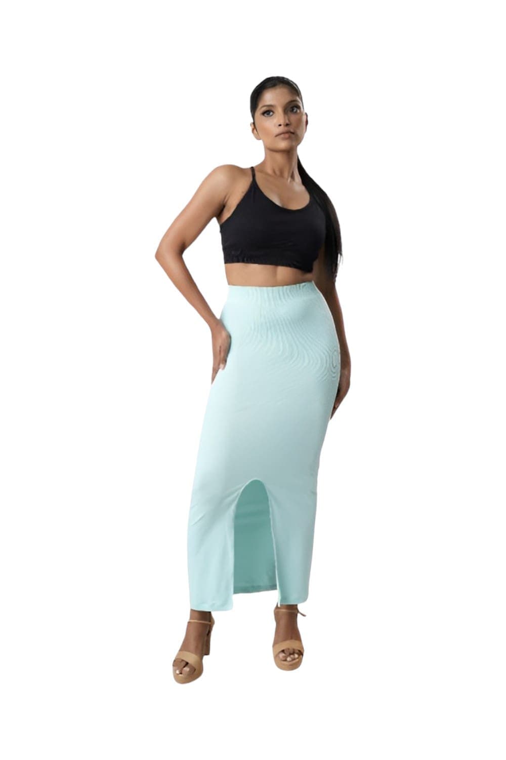 Curves High Compression Mermaid Saree Sky Blue Shapewear