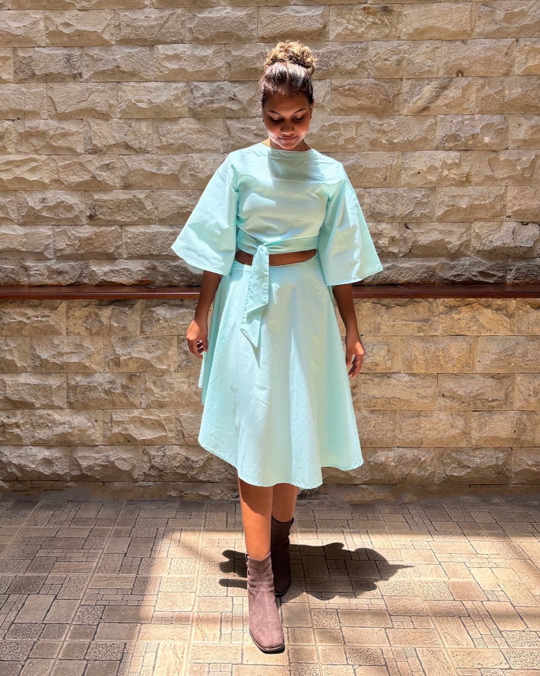 Anithya Willow's Distortion Artistic &amp; Alluring Womens top and skirt Mint Blue Set