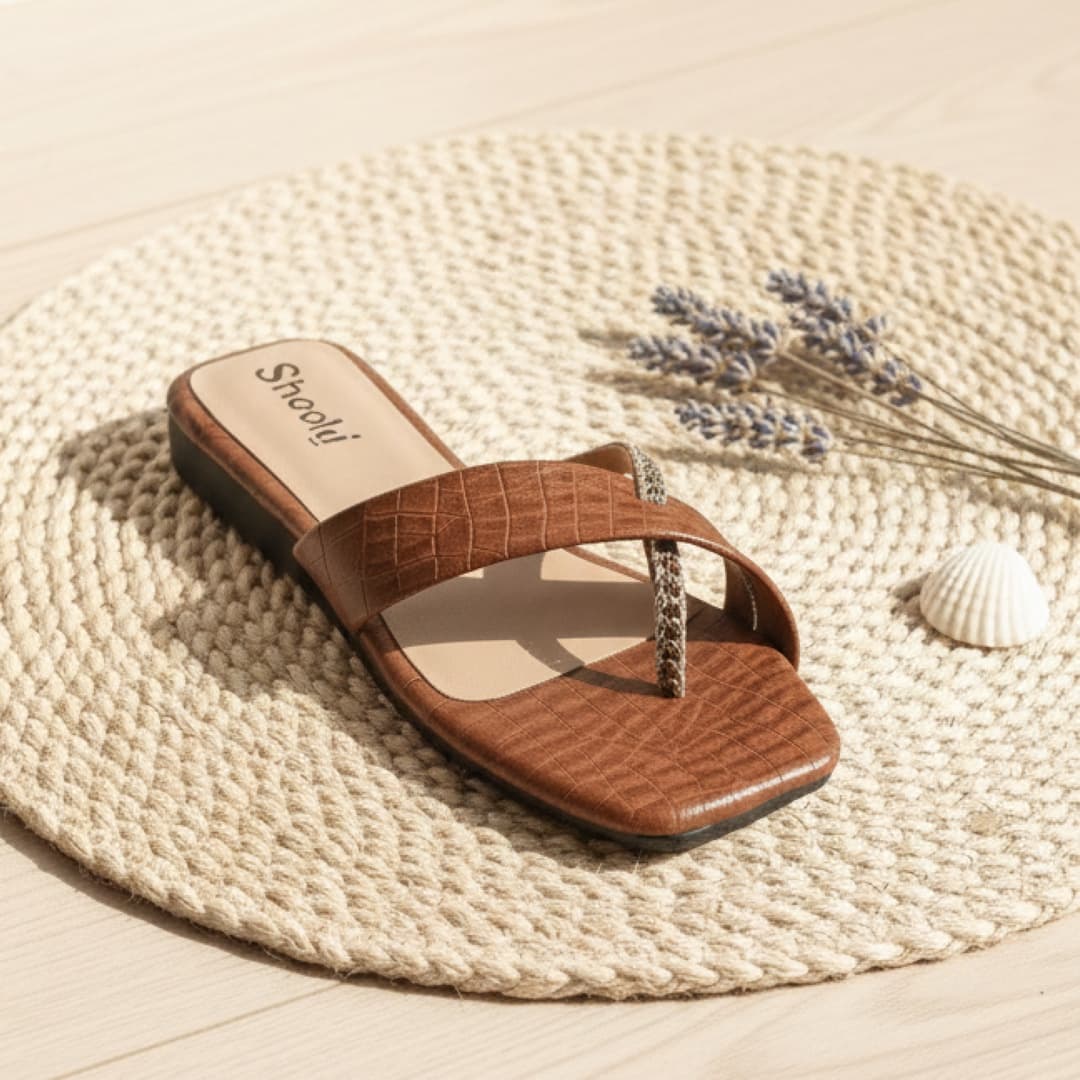 Sheoly Women’s Cross-Strap Flat Sandals with Textured Finish