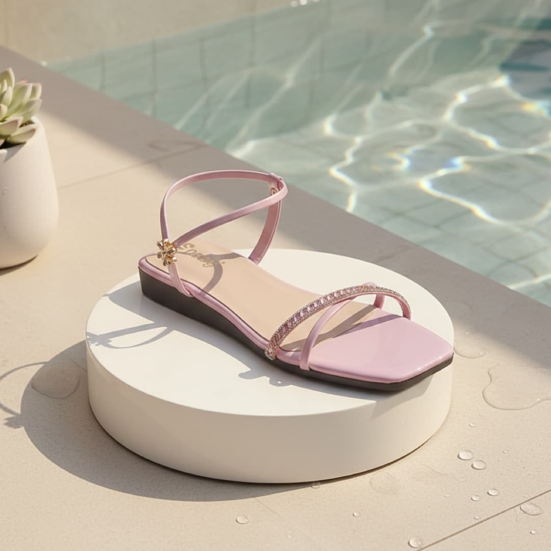 Sheoly Party Wear Flat Sandals with Stone Detail - Elegant Strappy Slides