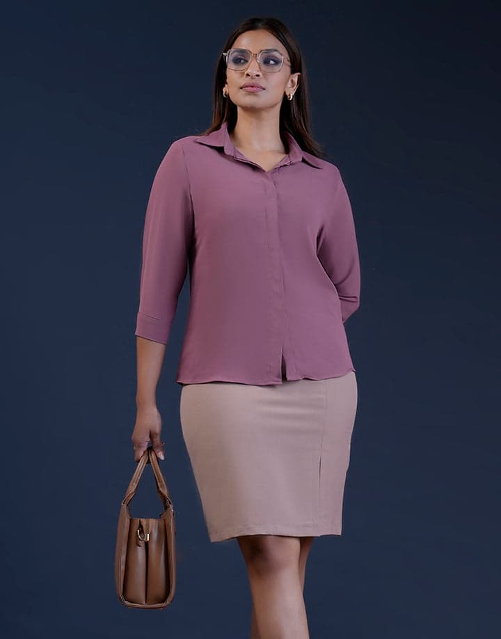 3/4 Sleeve Hidden Placket Shirt Blouse