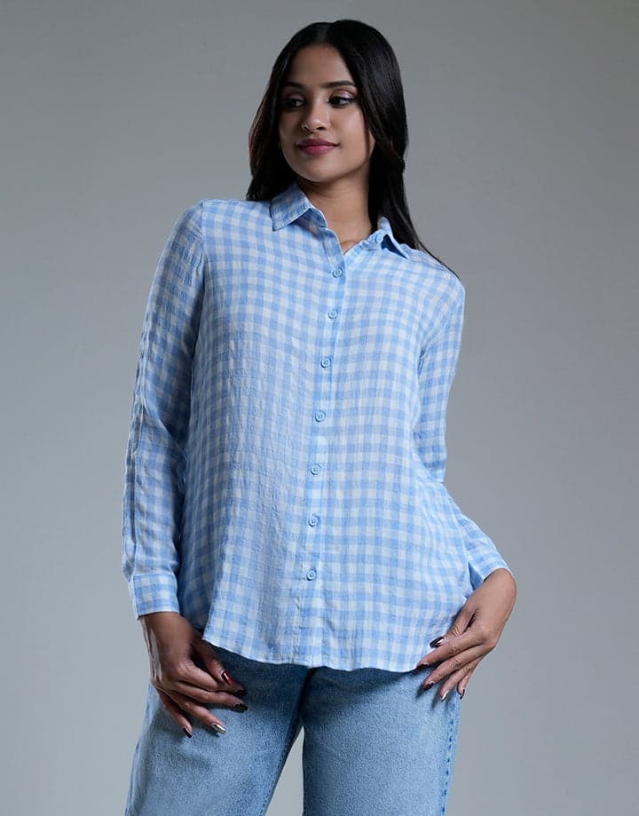 Checked Long Sleeve Blouse