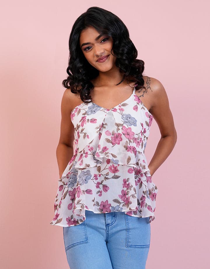 Floral Ruffled Peplum Camisole