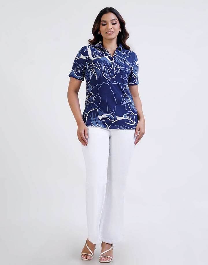 Half Placket Roll Up Sleeve Top