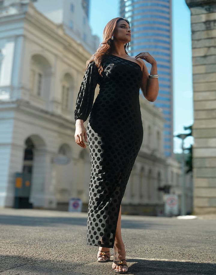 One Shoulder Puff Sleeve Dress