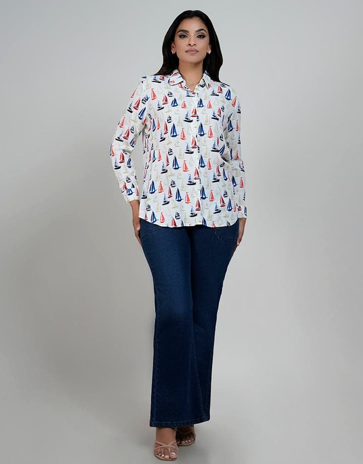 Printed Long Sleeve Shirt Blouse