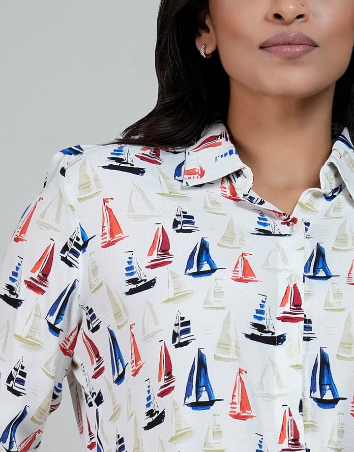Printed Long Sleeve Shirt Blouse
