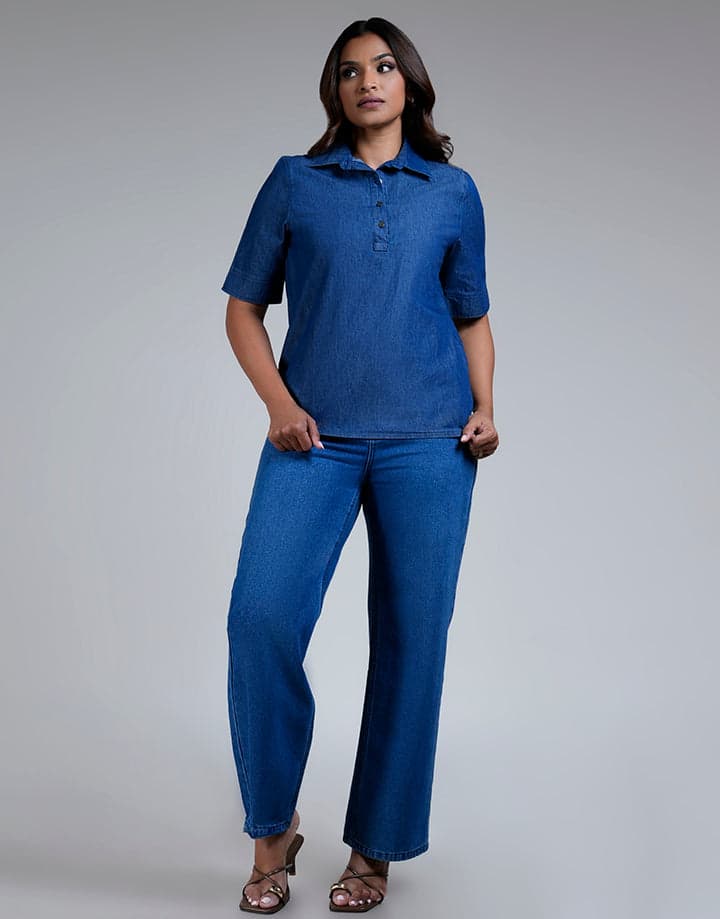 Short Sleeve Half Placket Blouse