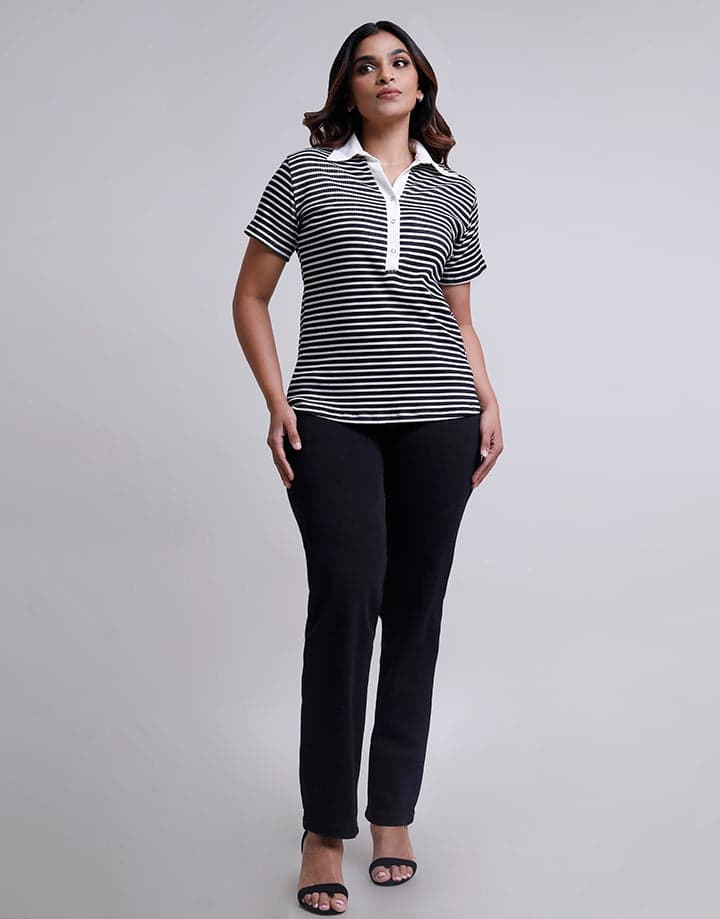 Striped Polo Collar T-Shirt