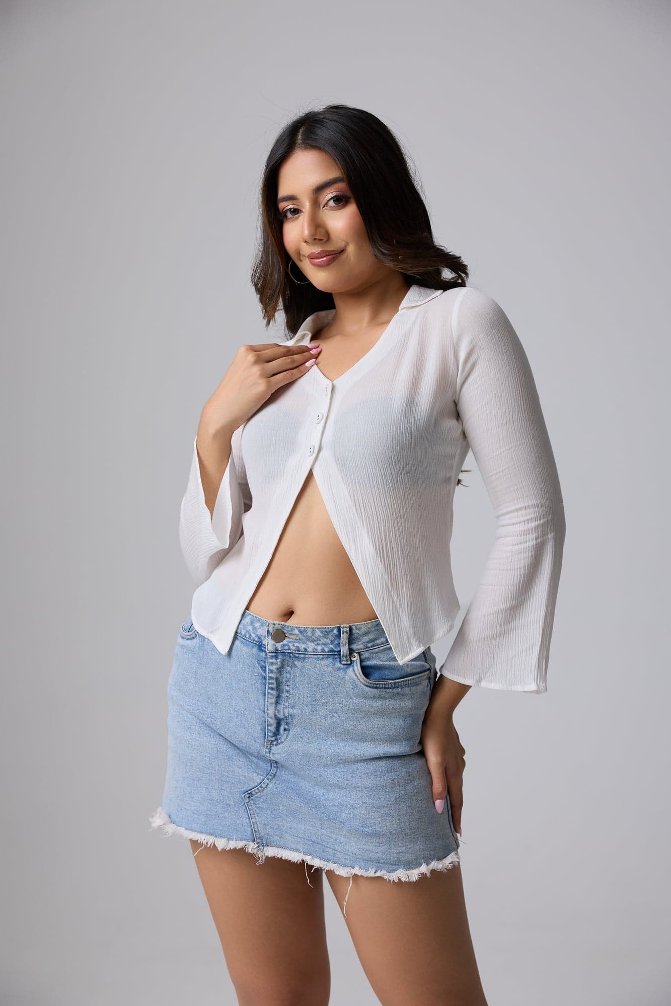Luna Button Front Top (White)