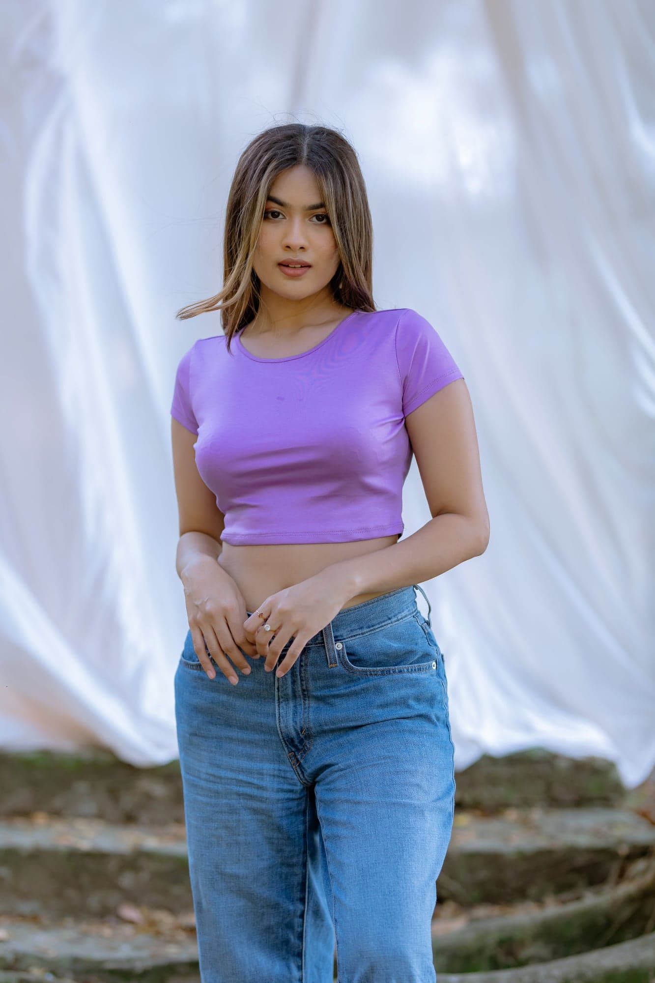 Cap Sleeve Fitted Crop Top- Lavender