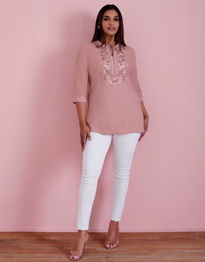 3/4 Sleeve Kurta With Embroidered