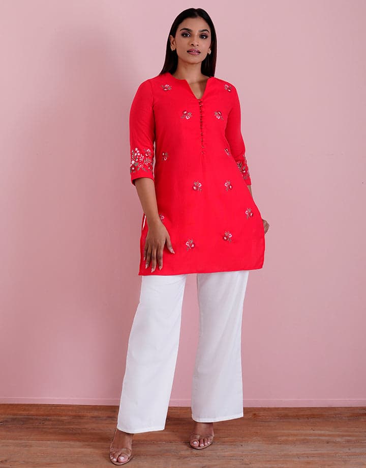 3/4 Sleeve Embroidered Kurta