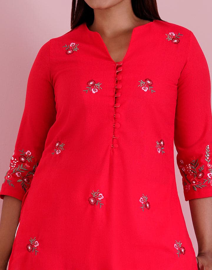 3/4 Sleeve Embroidered Kurta