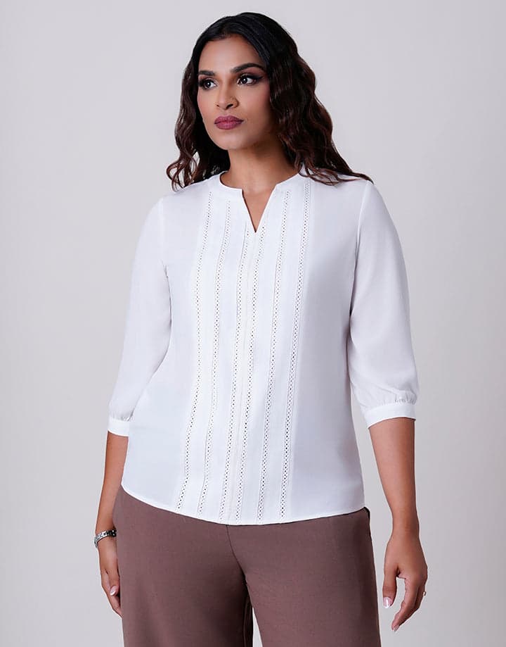 White Top with Ladder Lace Trim