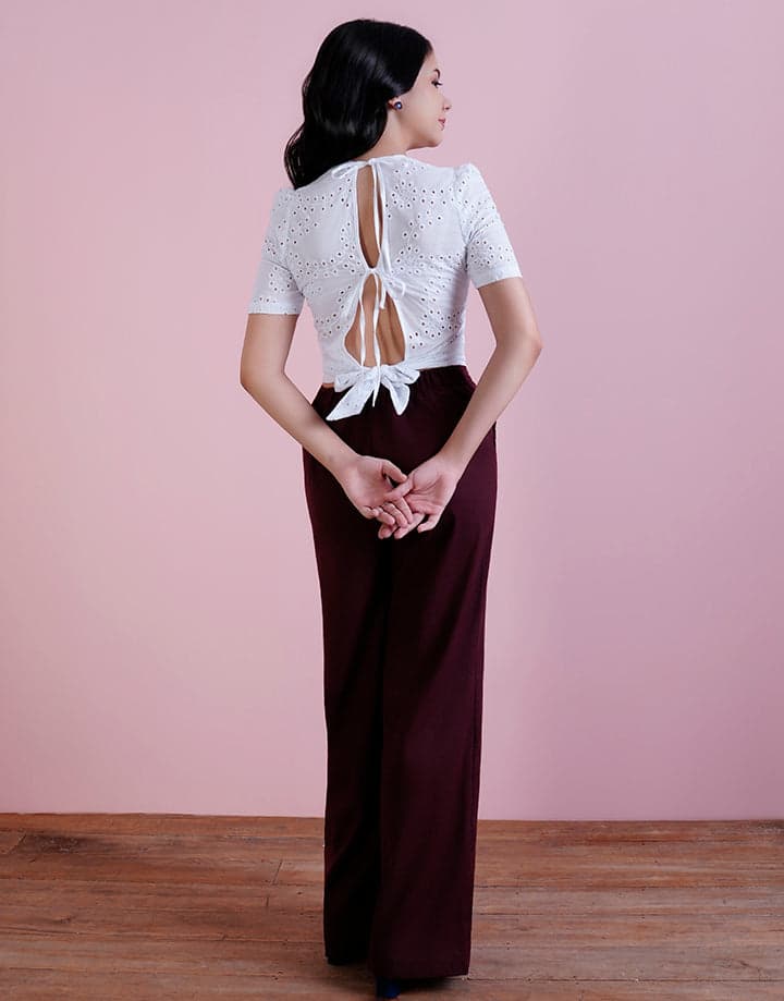 Short Sleeve Back Tie Up Top