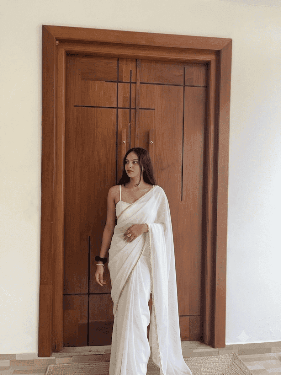 Saree with Gold Pearl Border