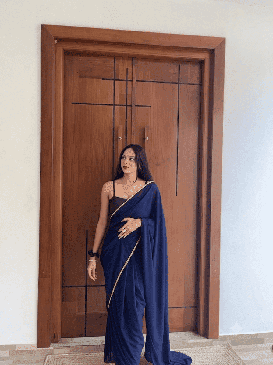 Saree with Gold Pearl Border