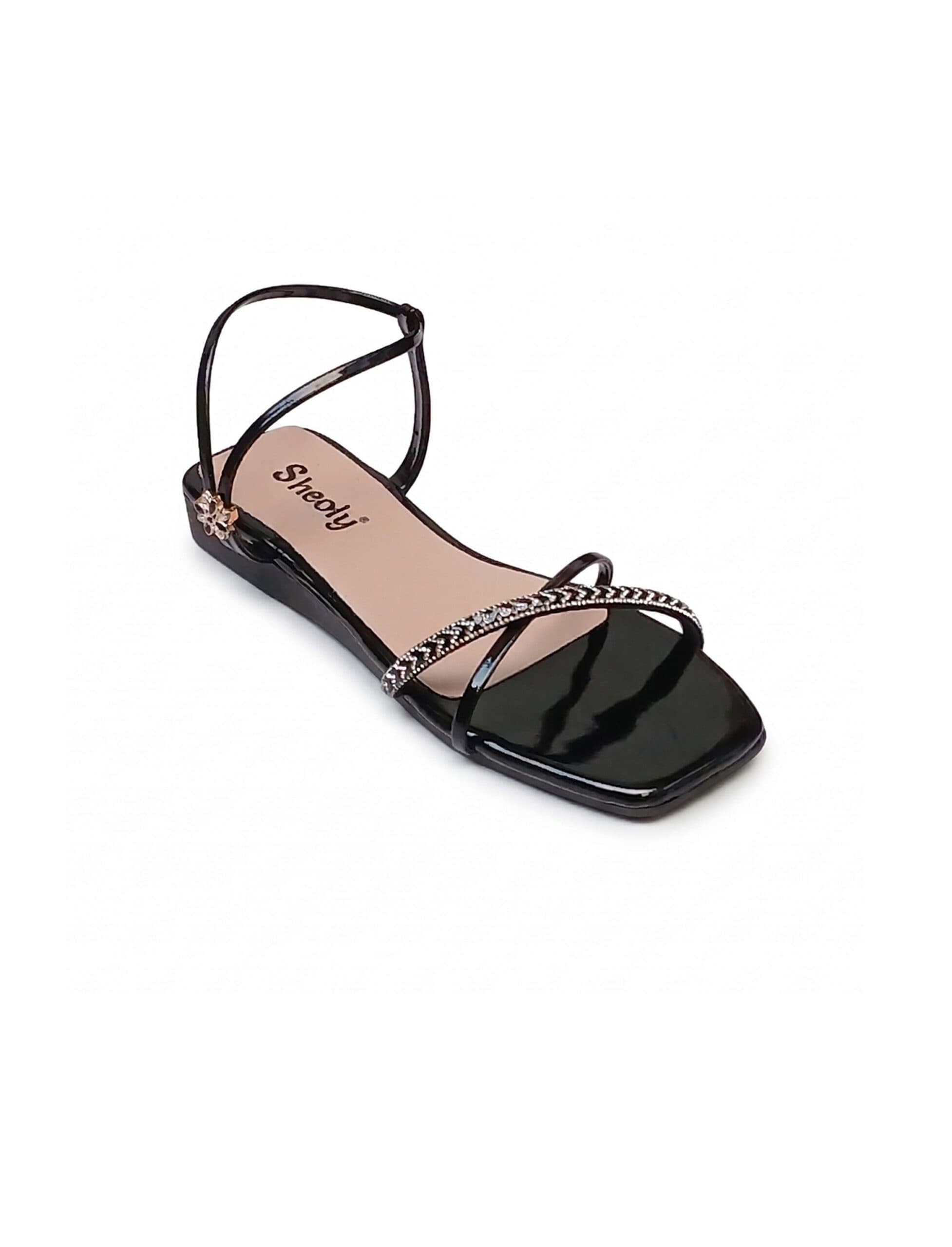Sheoly Trendy Strappy Flats with Glitter Detail - Modern Casual Sandals - SH3011