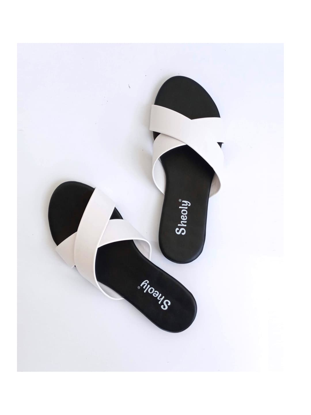 Sheoly Black and White cross Flat sandals
