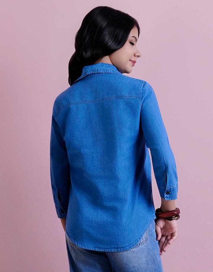3/4 Sleeve Chambray Shirt Blouse