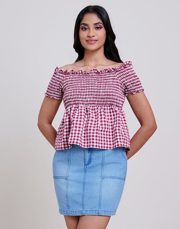 Off Shoulder Smocked Peplum Top