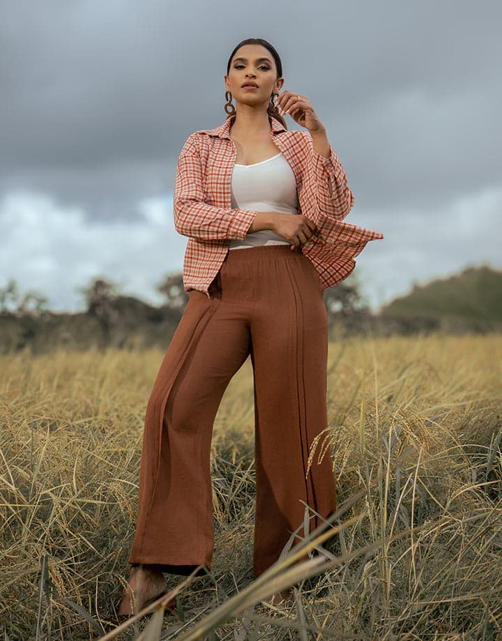 Long Sleeve Checked Shirt Blouse