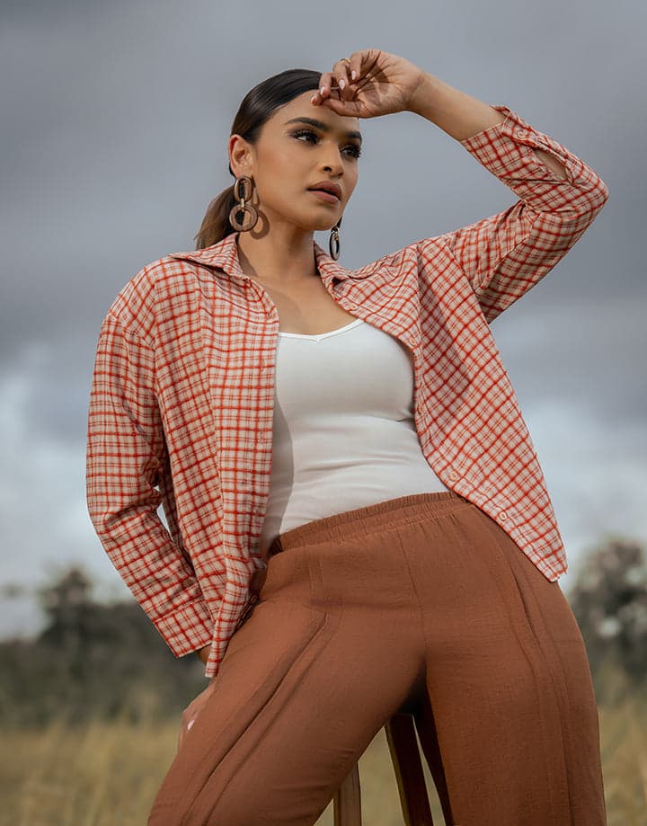 Long Sleeve Checked Shirt Blouse