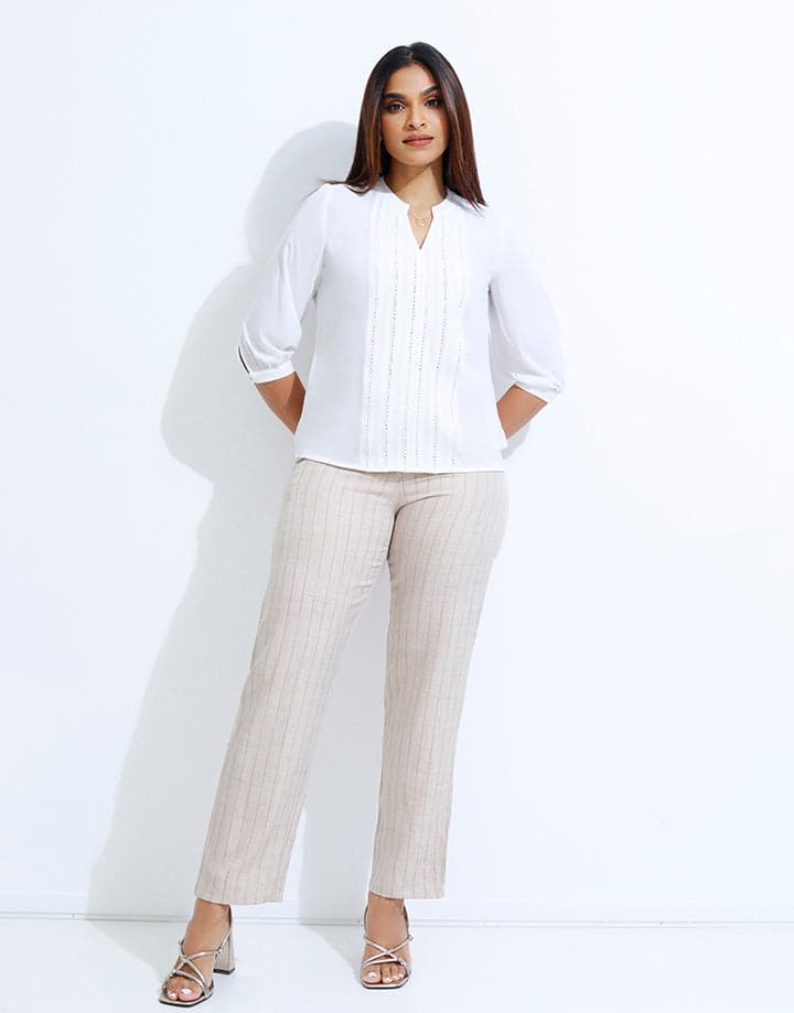 White Top with Ladder Lace Trim