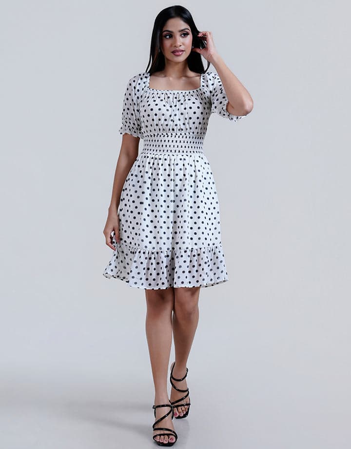 Smocked Square Neck Mini Dress
