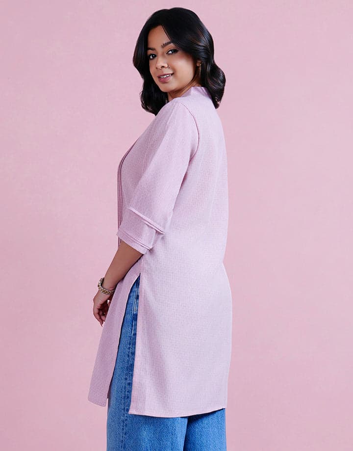 Half Chinese Collared Pintuck Kurta