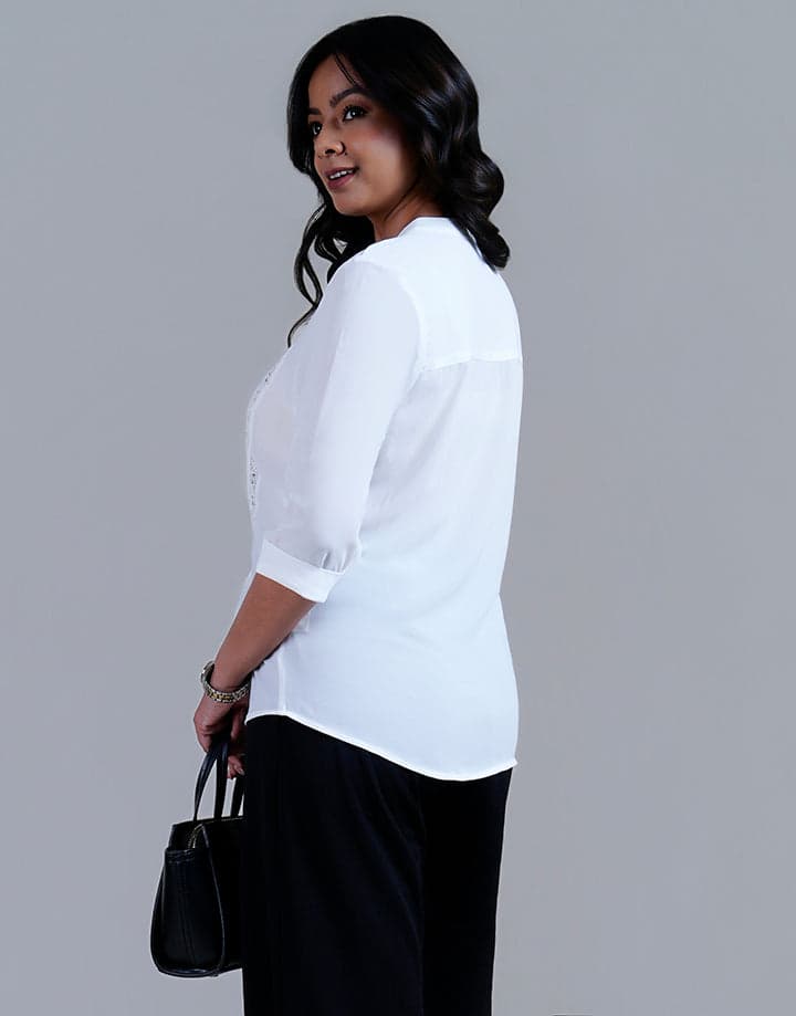 Ladder Lace with Folded Sleeve Blouse
