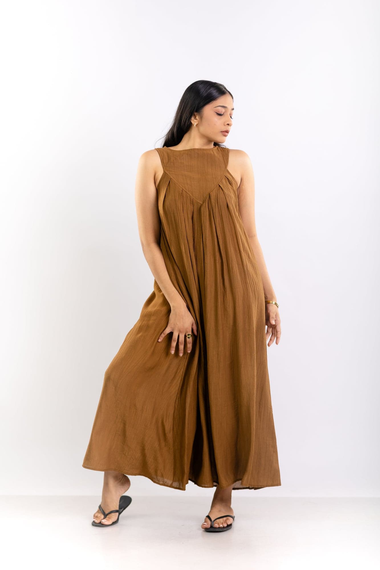 Brown Pleated Crinkle dress