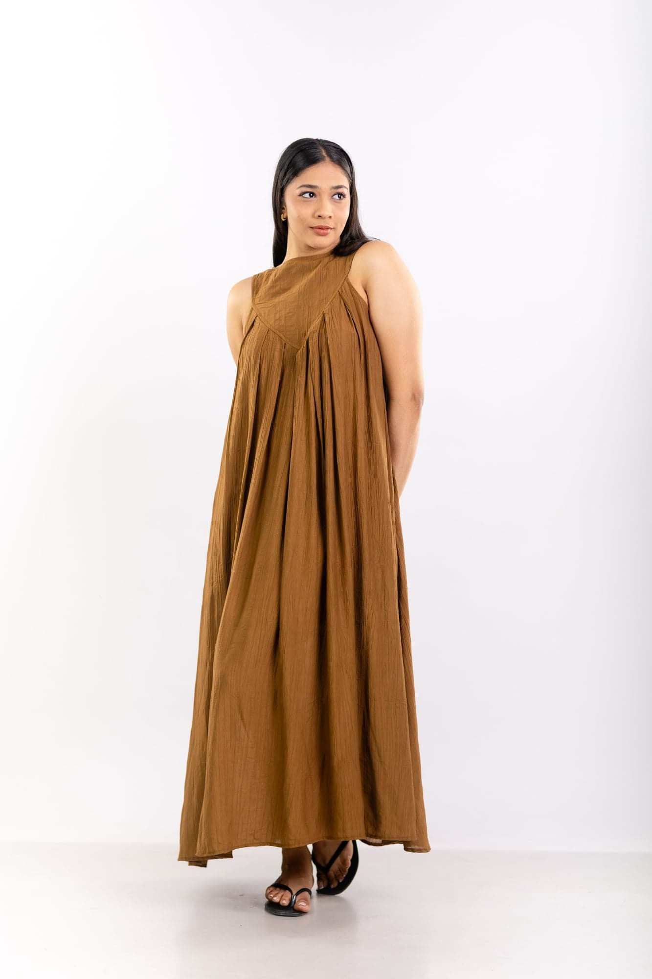 Brown Pleated Crinkle dress