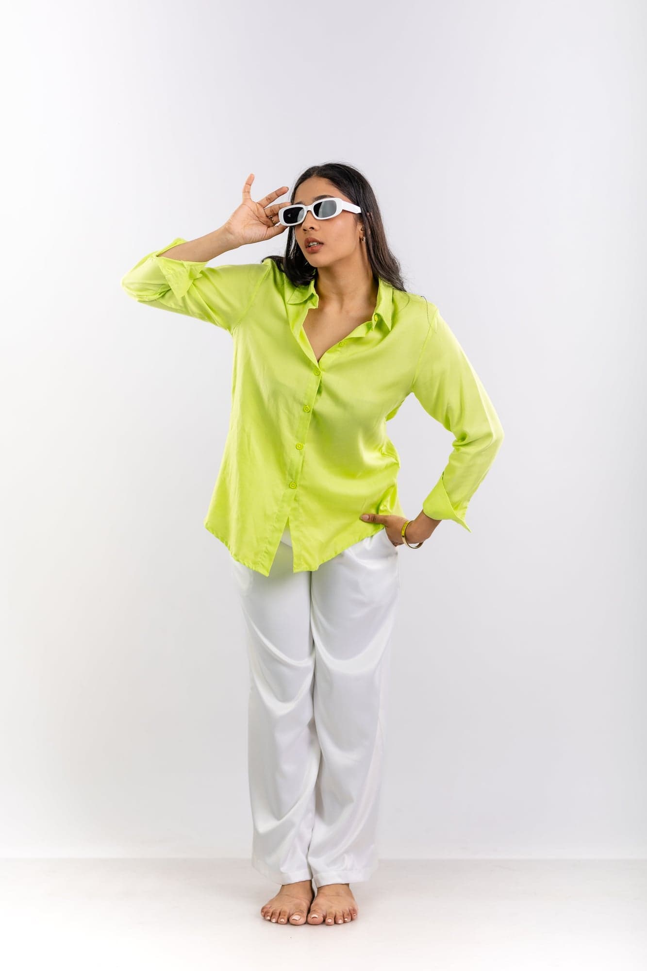 Lime Green Linen Relaxed Shirt
