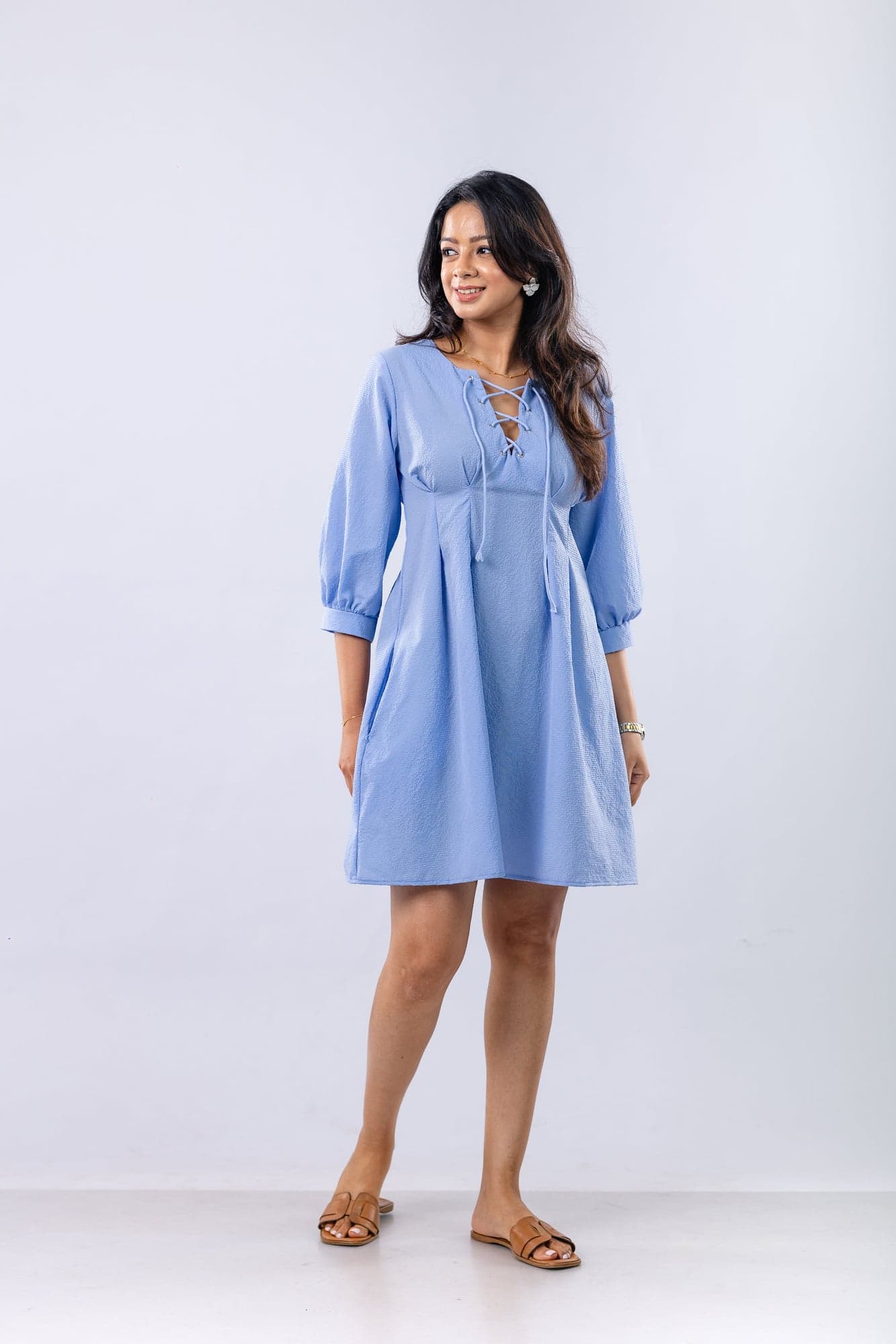 Lace-Up Textured Mini Dress