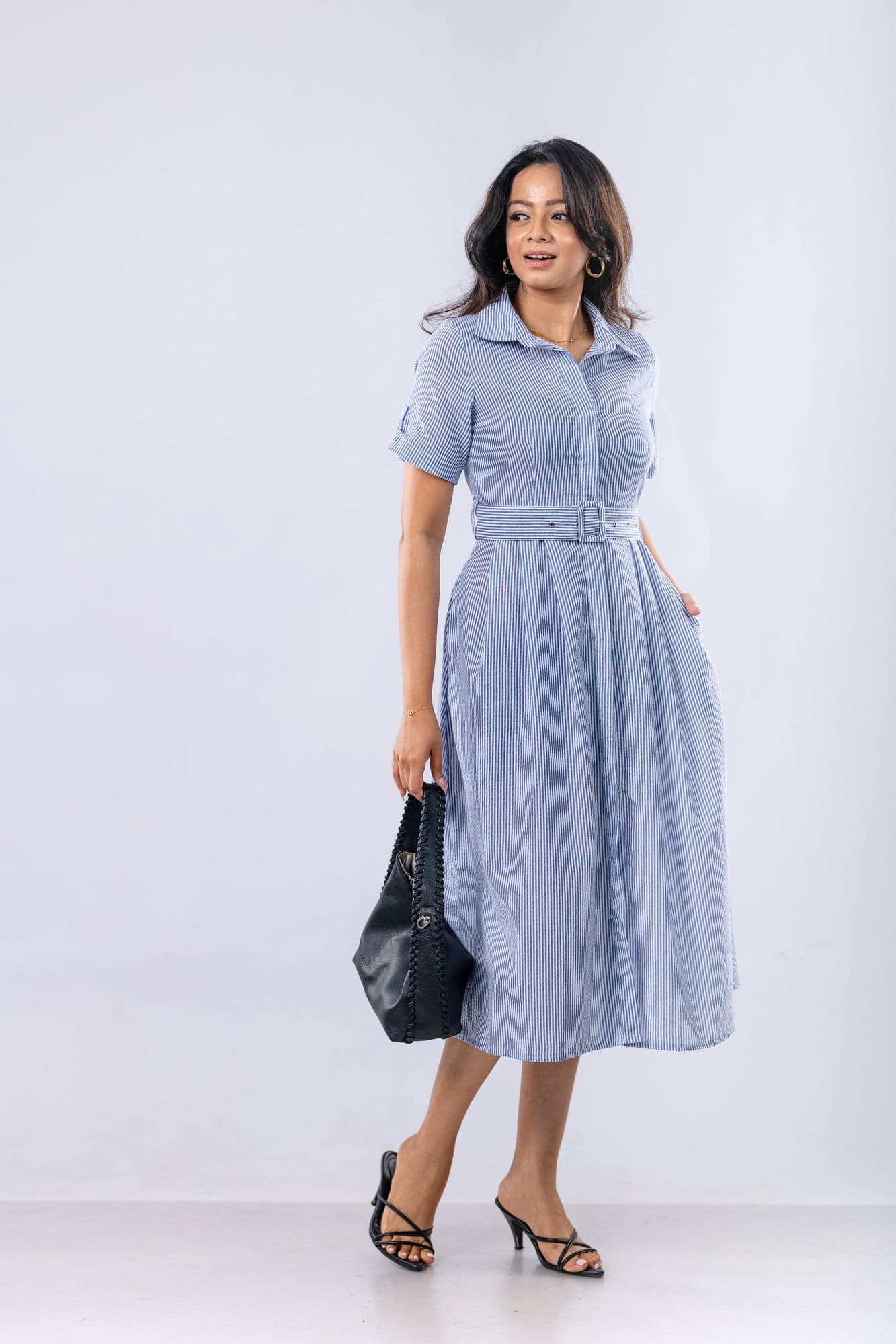 Belted Striped Shirt Dress