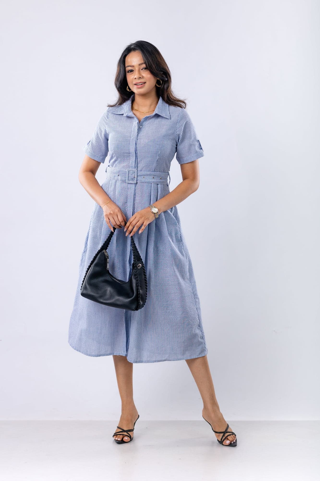 Belted Striped Shirt Dress