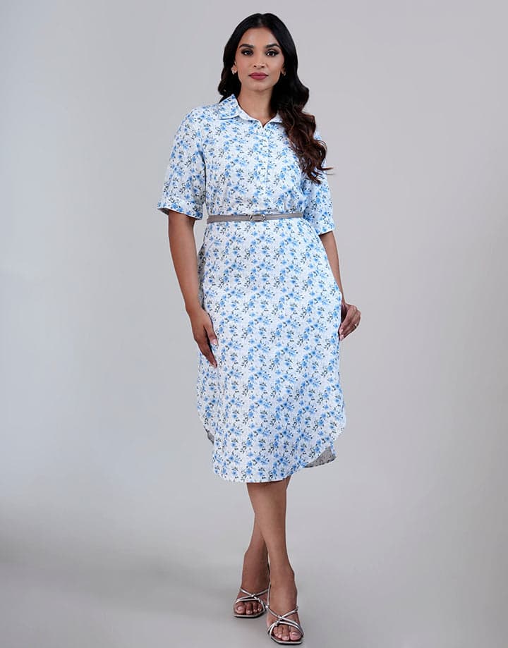 Standard Collar Folded Sleeve Dress