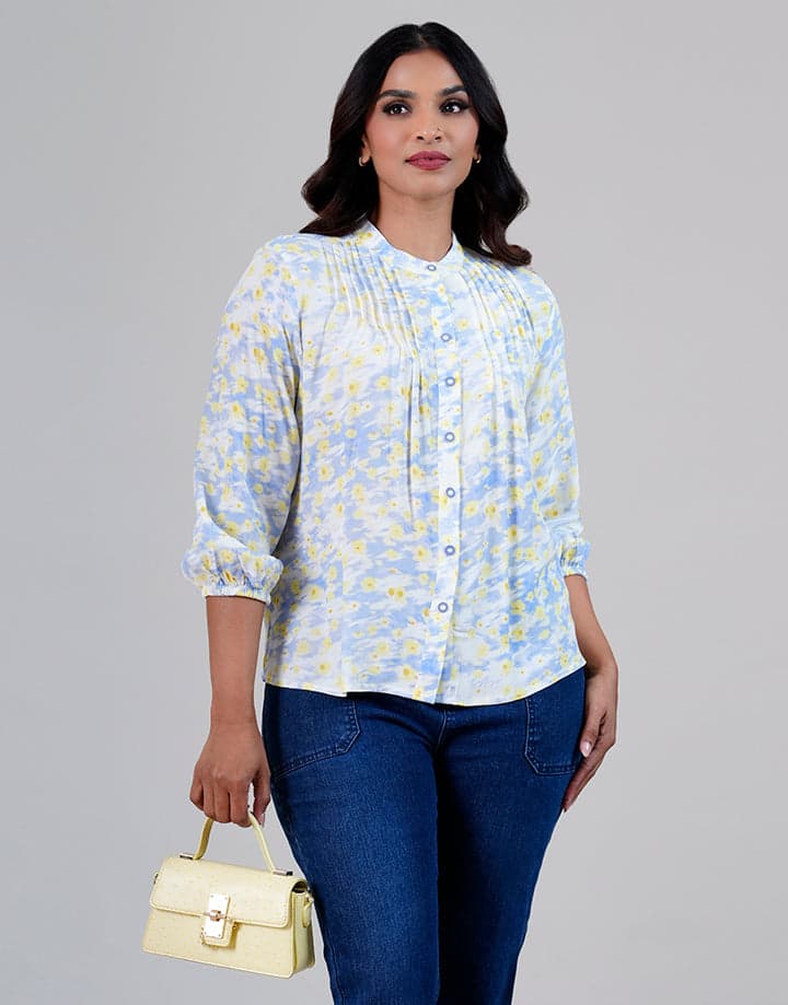 Pintuck Detail with Button Up Blouse