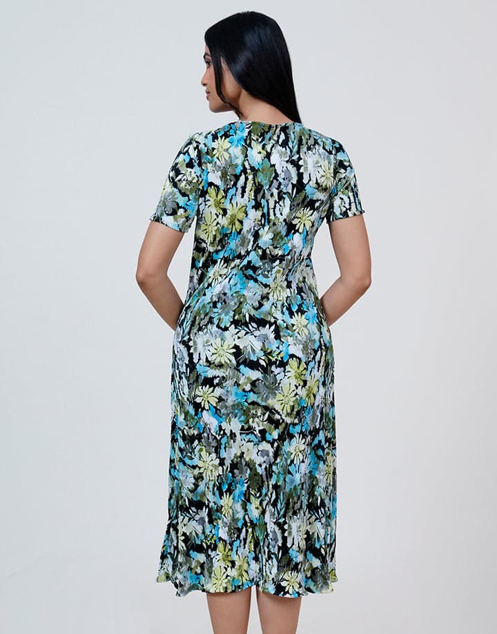 Short Sleeve Crape Midi Dress