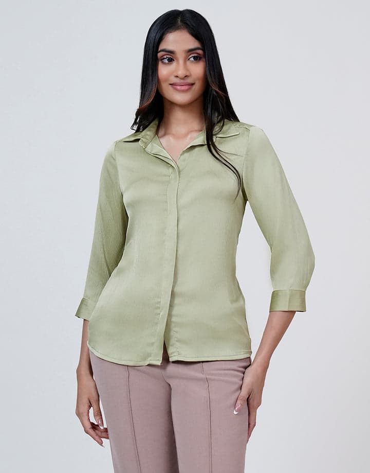 3/4 Sleeve Hidden Placket Blouse