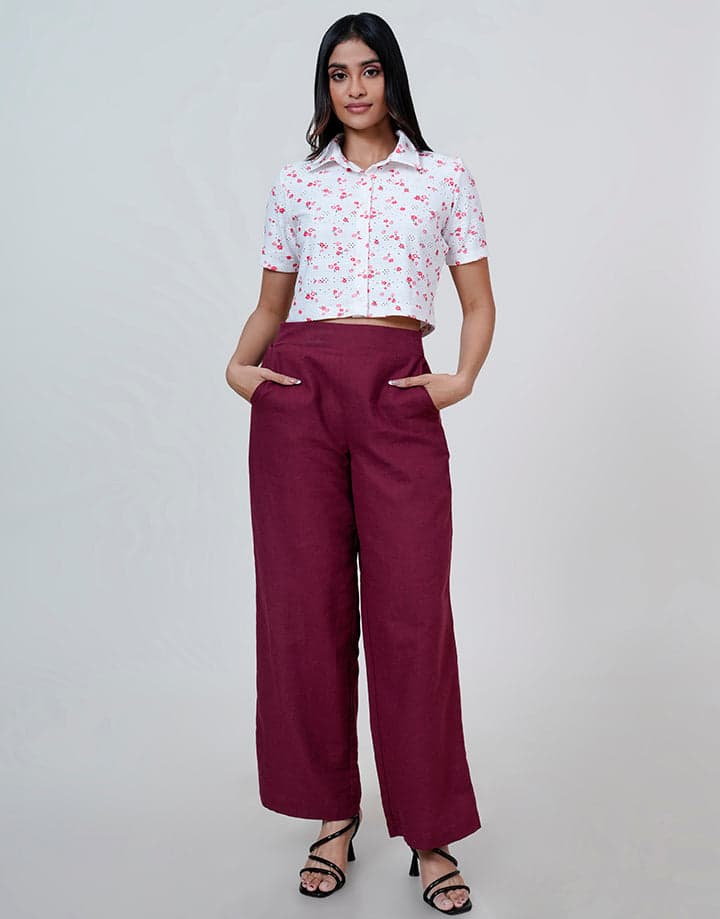 Short Sleeve Button Up Crop Top