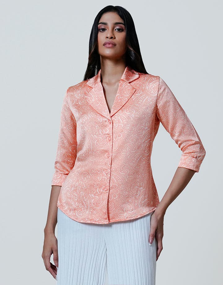 Cuban Collar Button Down Blouse