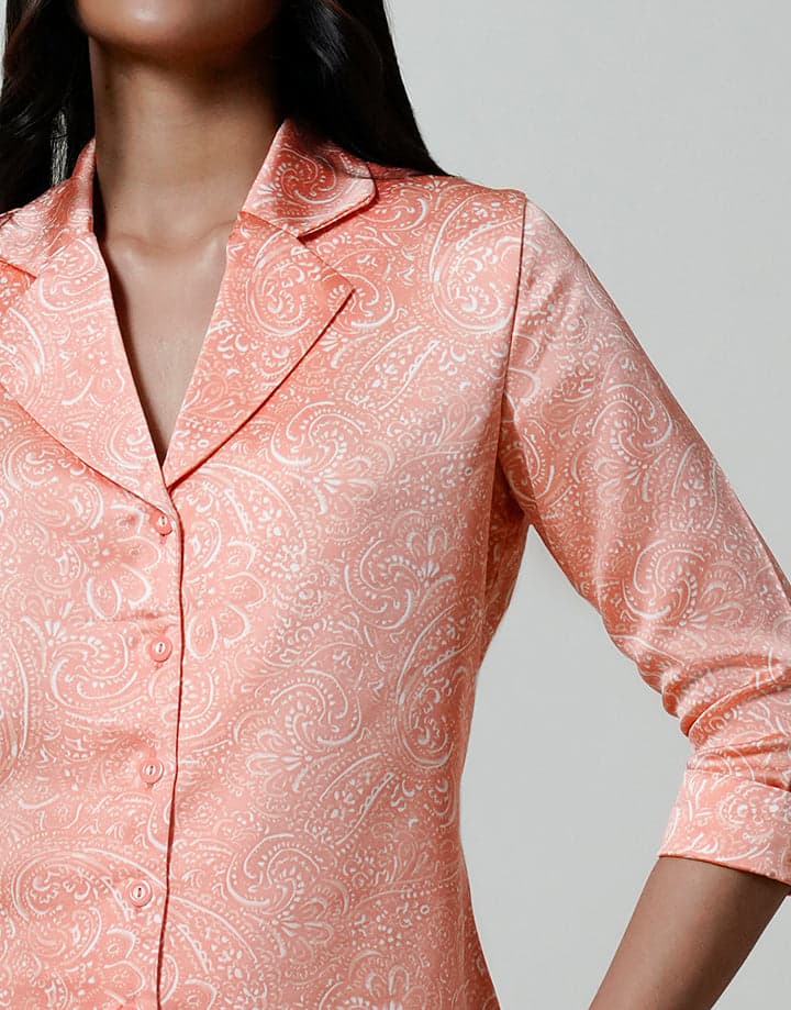 Cuban Collar Button Down Blouse
