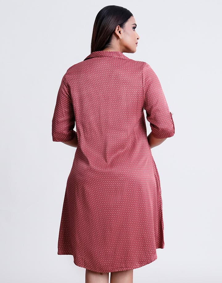 3/4 Sleeve Satin Shirt Dress