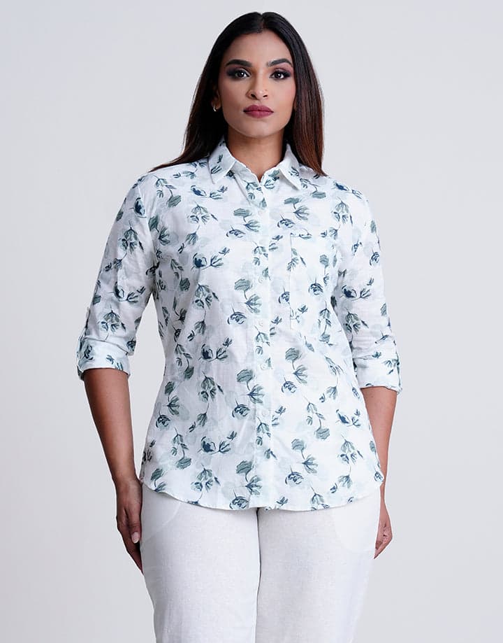3/4 Tab Sleeve Collared Shirt Blouse