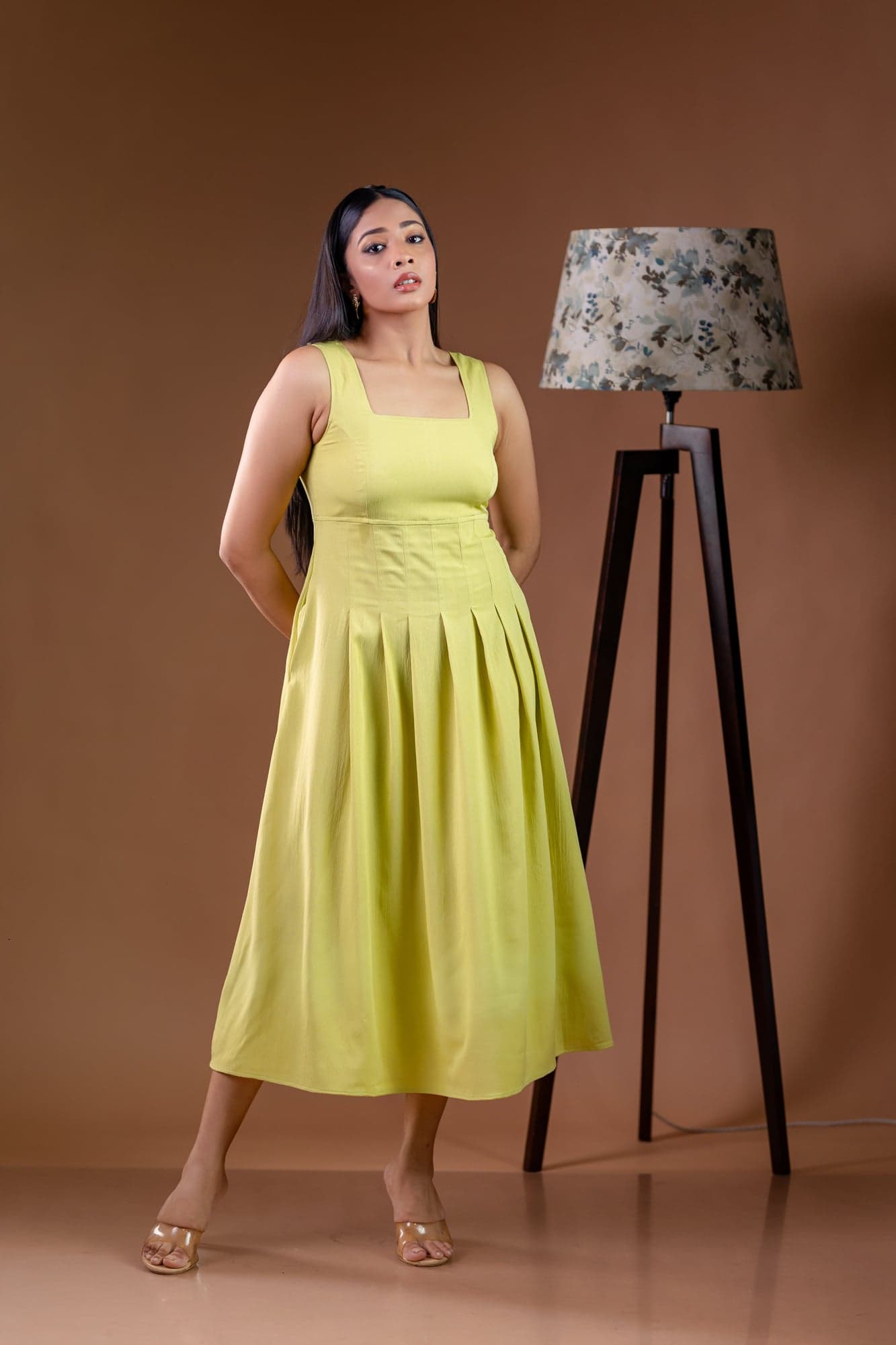 Pear Green  Sleeveless Fit-and-Flare Dress