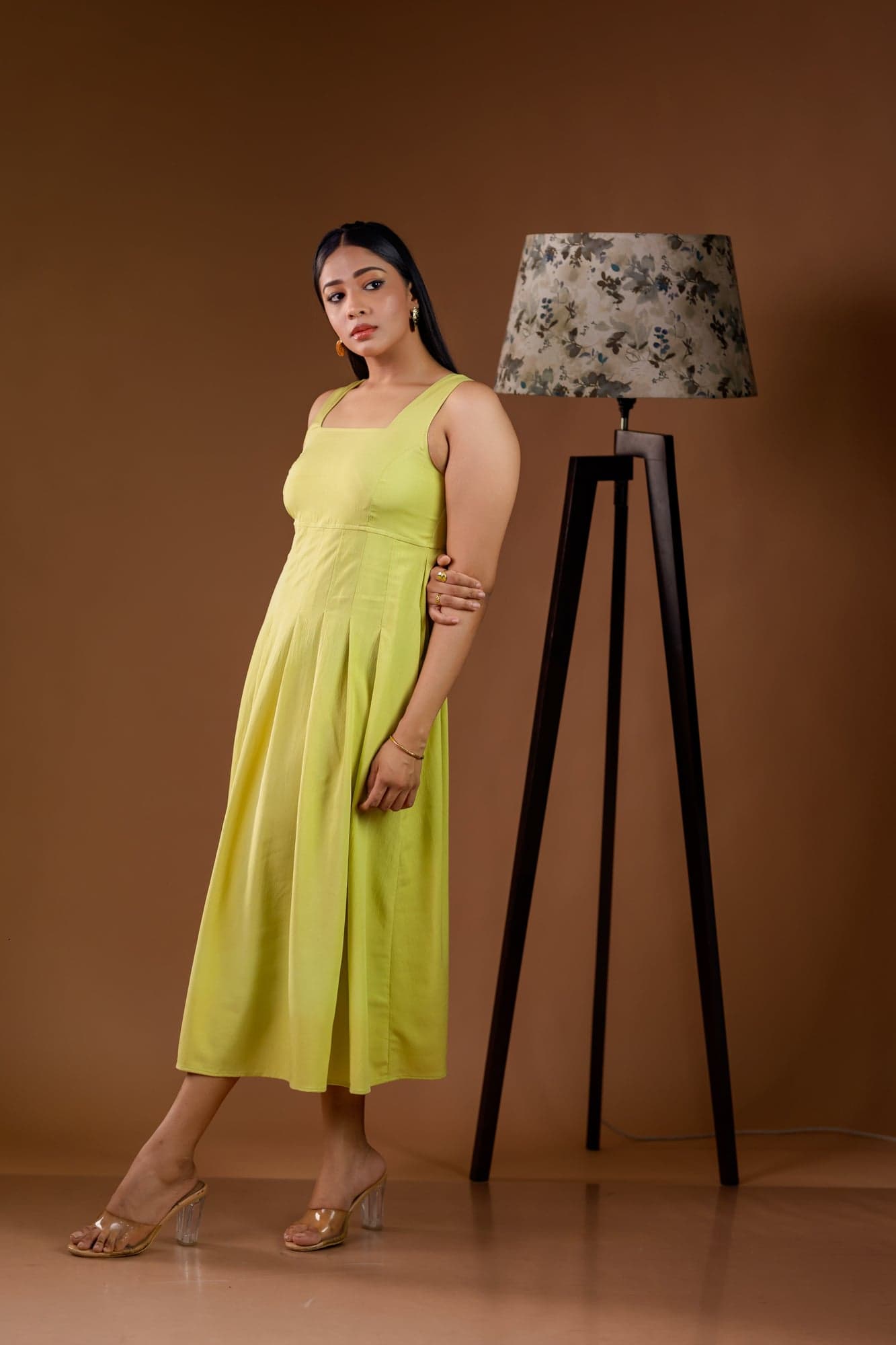 Pear Green  Sleeveless Fit-and-Flare Dress
